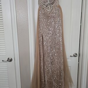 SHEIN Tan Beaded Prom Dress